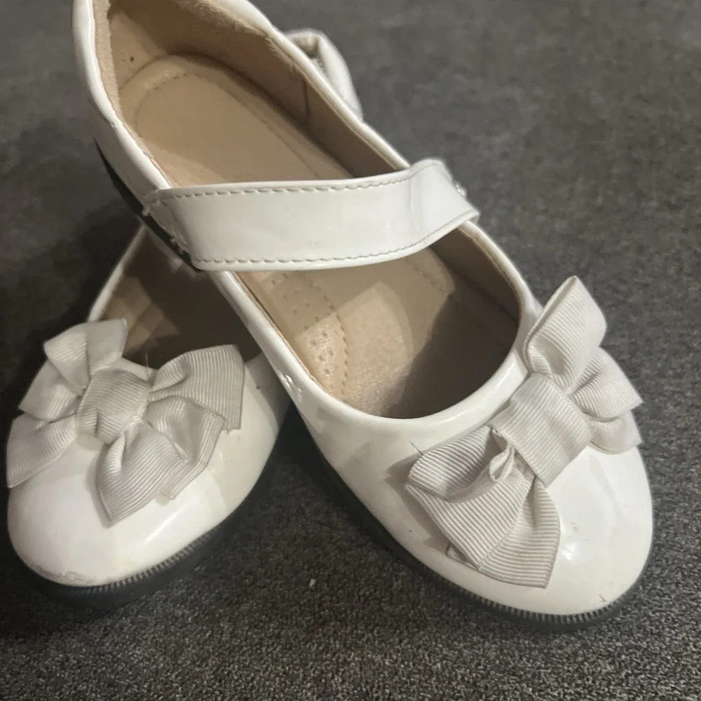 White Bow Mary Jane Flats Girls Toddler Kids Shoes‎ Size 13 Easter / Wedding